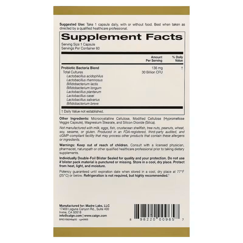 California Gold Nutrition, LactoBif® 30 Probiotics, 30 Billion CFU, 60 Veggie Capsules