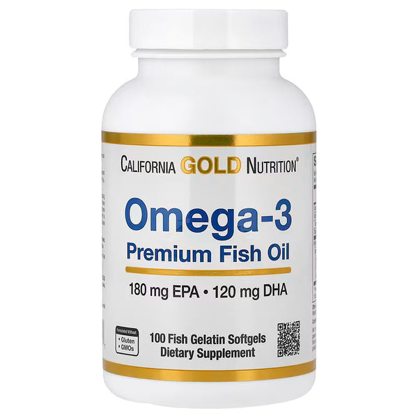 California Gold Nutrition, Omega-3 Premium Fish Oil, 100 Fish Gelatin Softgels (1,100 mg per Softgel)