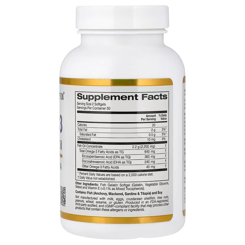 California Gold Nutrition, Omega-3 Premium Fish Oil, 100 Fish Gelatin Softgels (1,100 mg per Softgel)