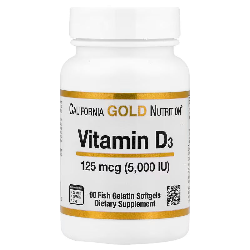 California Gold Nutrition, Vitamin D3, 125 mcg (5,000 IU), 90 Fish Gelatin Softgels