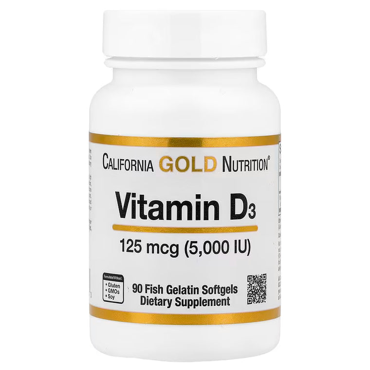 California Gold Nutrition, Vitamin D3, 125 mcg (5,000 IU), 90 Fish Gelatin Softgels