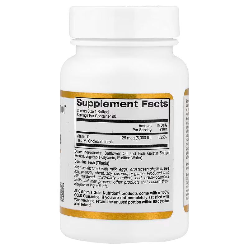 California Gold Nutrition, Vitamin D3, 125 mcg (5,000 IU), 90 Fish Gelatin Softgels