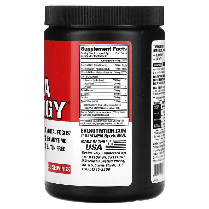 EVLution Nutrition, BCAA Energy®, Fruit Punch, 10.16 oz (288 g)