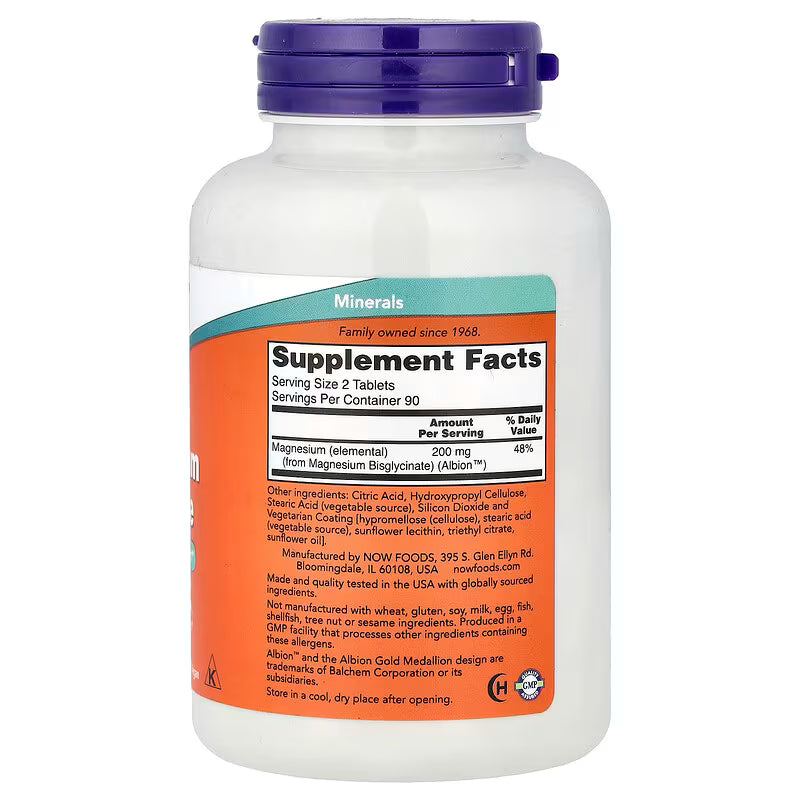 NOW Foods, Magnesium Glycinate, 180 Tablets (100 mg per Tablet)